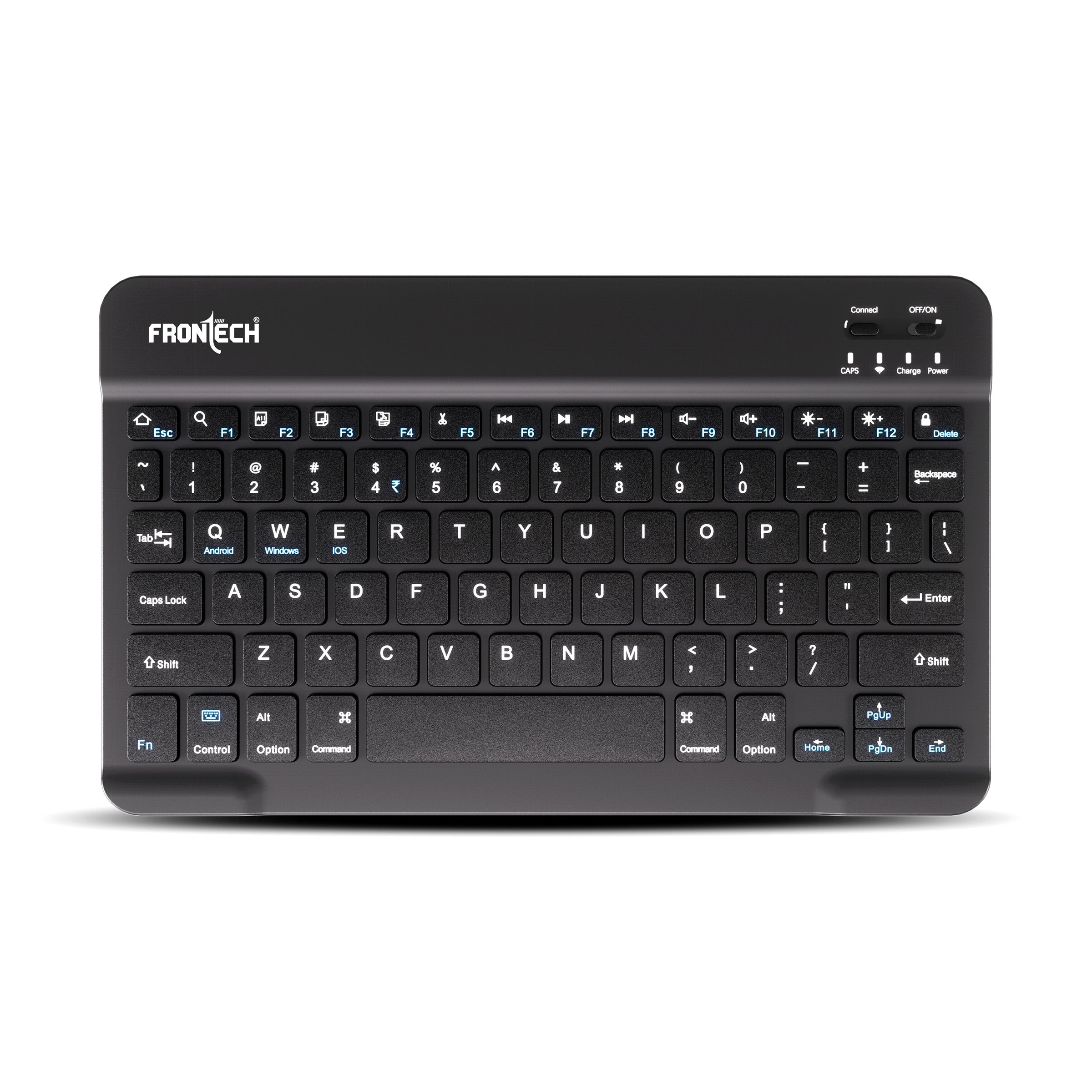 Frontech Ultra-Slim Wireless Mini Bluetooth Keyboard with 78 Keys, Rechargeable Battery, Compact Design for Windows/Mac/Android/iOS – Black (FT-1603A) Frontech Ultra-Slim Wireless Mini Bluetooth Keyboard with 78 Keys, Rechargeable Battery, Compact Design for Windows/Mac/Android/iOS – Black (FT-1603A)